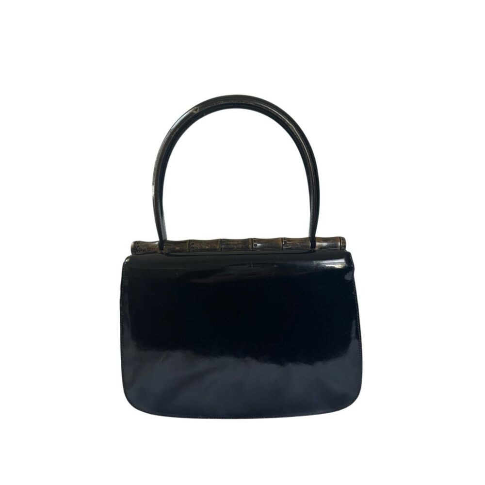 Gucci Black Patent Shoulder Bag with Bamboo Accent - Picture 10 of 14